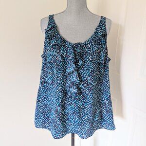 [LOFT] Blue Flowy Ruffle Tank - size XL